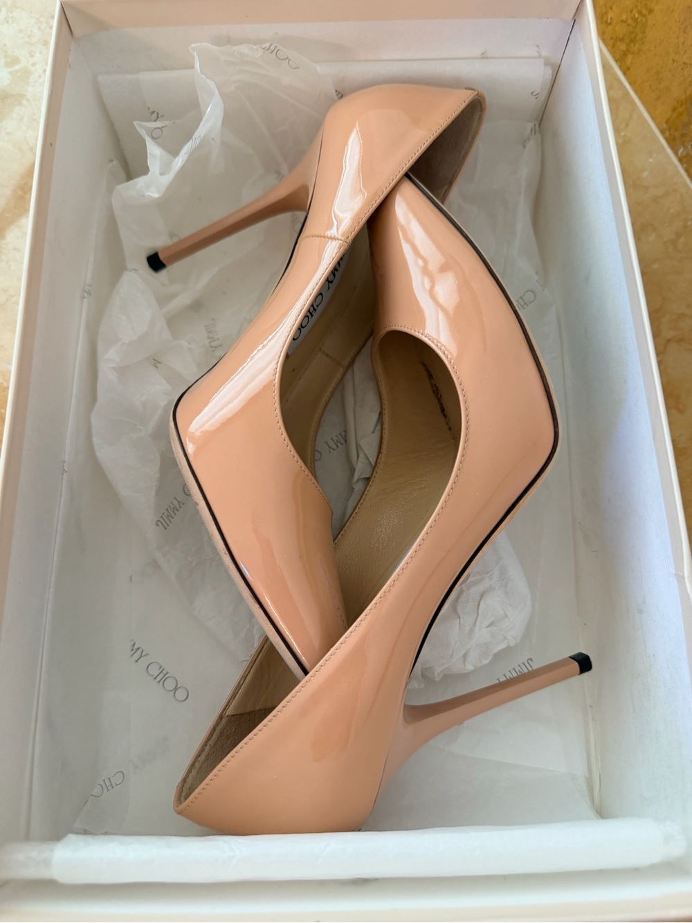 Jimmy Choo Nude Patent Pointed-Toe Stiletto Pumps